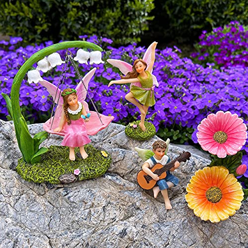 Mood Lab Fairy Garden - Dancing Swing Accessories Kit of 5 pcs - Miniature Garden Figurines Set - Outdoor or House Decor