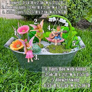 Mood Lab Fairy Garden - Dancing Swing Accessories Kit of 5 pcs - Miniature Garden Figurines Set - Outdoor or House Decor