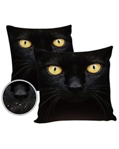 pack of 2 outdoor waterproof pillow covers black cat face decorative garden cushion case yellow eyes throw pillow covers for patio furniture couch sofa, 16x16inch
