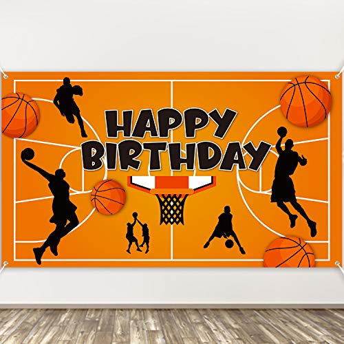 BeYumi Basketball Theme Happy Birthday Photography Backdrop Banner, XtraLarge NBA All Star Slam Dunk Basketball Sports Photo Background Studio Wall Table Decoration Supplies for Kids Boys Birthday