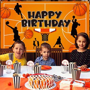 BeYumi Basketball Theme Happy Birthday Photography Backdrop Banner, XtraLarge NBA All Star Slam Dunk Basketball Sports Photo Background Studio Wall Table Decoration Supplies for Kids Boys Birthday