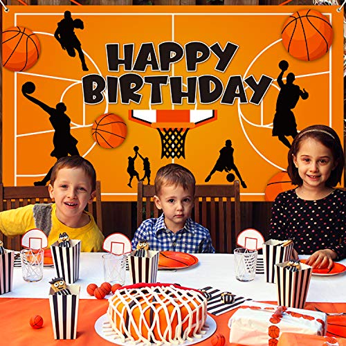 BeYumi Basketball Theme Happy Birthday Photography Backdrop Banner, XtraLarge NBA All Star Slam Dunk Basketball Sports Photo Background Studio Wall Table Decoration Supplies for Kids Boys Birthday