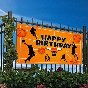 BeYumi Basketball Theme Happy Birthday Photography Backdrop Banner, XtraLarge NBA All Star Slam Dunk Basketball Sports Photo Background Studio Wall Table Decoration Supplies for Kids Boys Birthday