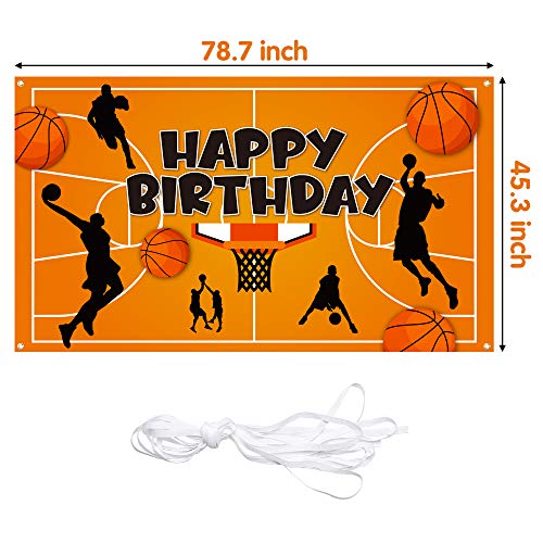 BeYumi Basketball Theme Happy Birthday Photography Backdrop Banner, XtraLarge NBA All Star Slam Dunk Basketball Sports Photo Background Studio Wall Table Decoration Supplies for Kids Boys Birthday