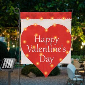 22 led solar valentine’s day garden flag 8 lighting modes 12 x 18 inch double sided vertical red love heart garden flag for valentine’s day garden outdoor yard light decoration