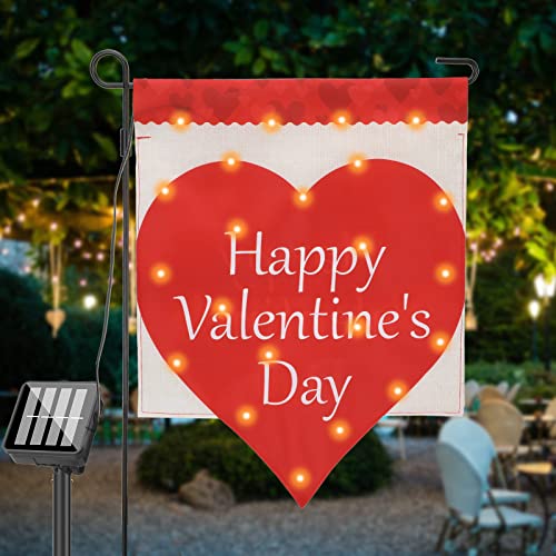 22 LED Solar Valentine's Day Garden Flag 8 Lighting Modes 12 x 18 Inch Double Sided Vertical Red Love Heart Garden Flag for Valentine's Day Garden Outdoor Yard Light Decoration