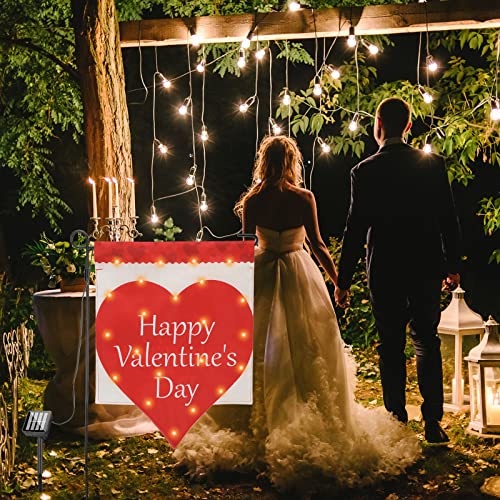 22 LED Solar Valentine's Day Garden Flag 8 Lighting Modes 12 x 18 Inch Double Sided Vertical Red Love Heart Garden Flag for Valentine's Day Garden Outdoor Yard Light Decoration