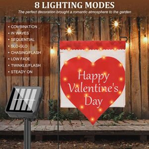 22 LED Solar Valentine's Day Garden Flag 8 Lighting Modes 12 x 18 Inch Double Sided Vertical Red Love Heart Garden Flag for Valentine's Day Garden Outdoor Yard Light Decoration