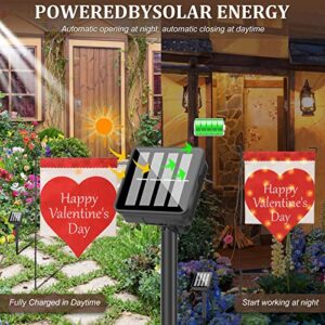 22 LED Solar Valentine's Day Garden Flag 8 Lighting Modes 12 x 18 Inch Double Sided Vertical Red Love Heart Garden Flag for Valentine's Day Garden Outdoor Yard Light Decoration