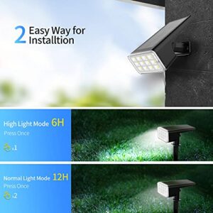 Punoge Outdoor Landscape Spotlights: Monocrystalline Solar Panel, IP67 Waterproof, Auto On/Off, Brightness Adjustable, 6500K Daylight White LED, Ground Stake & Wall Mount, for Garden Backyard, 2 Pack