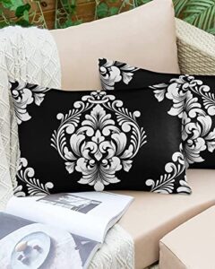 outdoor pillow covers waterproof, black paisley all weather cushion case set of 2, luxurious modern white abstract art aesthetics lumbar pillowcase for sofa couch bed decor patio furniture 20″x12″