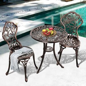 Verano Garden 3 Piece Outdoor Bistro Set Rust-Resistant Cast Aluminum Patio Bistro Set Antique Finish, Weather Resistant Patio Table and Chairs,Outdoor/Indoor Use,Bronze