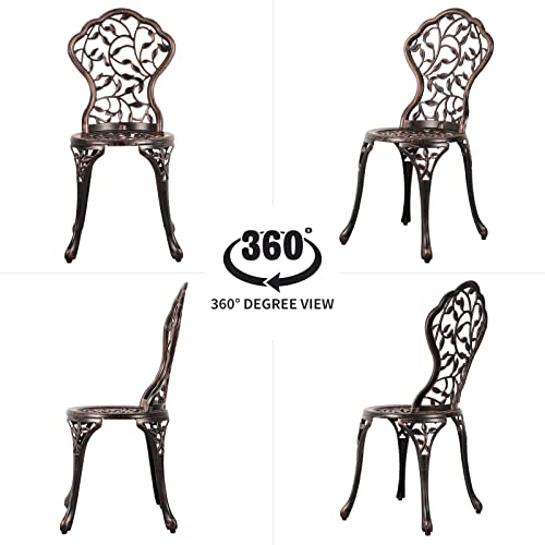 Verano Garden 3 Piece Outdoor Bistro Set Rust-Resistant Cast Aluminum Patio Bistro Set Antique Finish, Weather Resistant Patio Table and Chairs,Outdoor/Indoor Use,Bronze