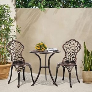 Verano Garden 3 Piece Outdoor Bistro Set Rust-Resistant Cast Aluminum Patio Bistro Set Antique Finish, Weather Resistant Patio Table and Chairs,Outdoor/Indoor Use,Bronze