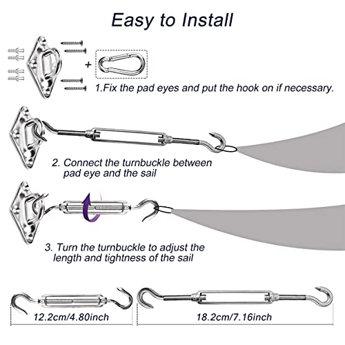 80pcs Shade Sail Hardware Kit 6 Inch for Rectangular Triangular Sun Shade Sail Installation, 304 Stainless Steel Shade Sail Hardware for Garden Courtyard Outdoors
