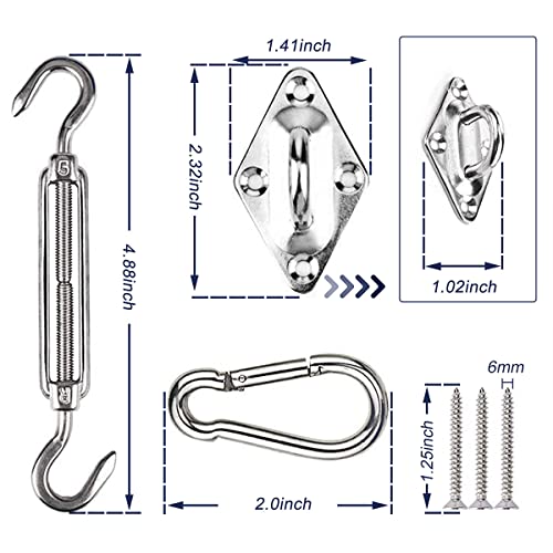 80pcs Shade Sail Hardware Kit 6 Inch for Rectangular Triangular Sun Shade Sail Installation, 304 Stainless Steel Shade Sail Hardware for Garden Courtyard Outdoors