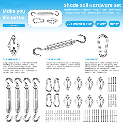 80pcs Shade Sail Hardware Kit 6 Inch for Rectangular Triangular Sun Shade Sail Installation, 304 Stainless Steel Shade Sail Hardware for Garden Courtyard Outdoors