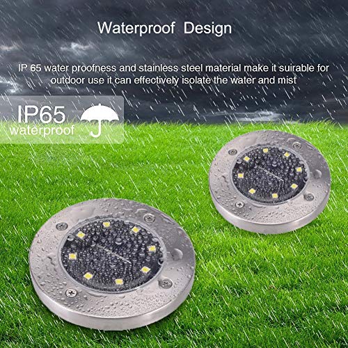 Solar Ground Lights - 8 LED Solar Garden Lights Outdoor，Disk Lights Waterproof In-Ground Outdoor Landscape Lighting for Lawn Patio Pathway Yard Deck Walkway Flood Light (1 Pack)