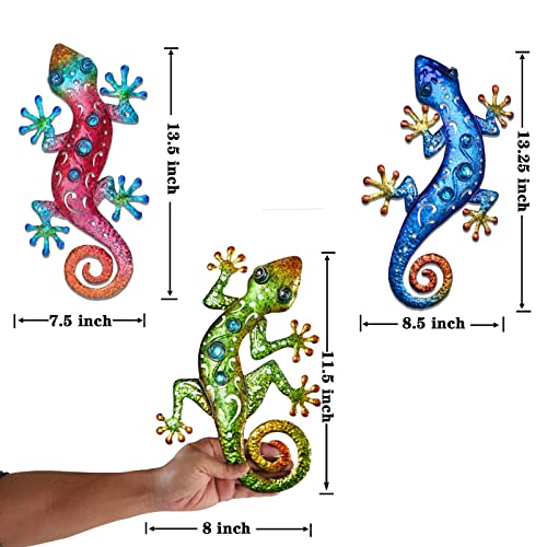 Tuokiuhn Metal Lizards Outdoor Decor Metal Gecko Wall Decoration Geico Lizard 13.5 * 8.5 Inch 3 Pack Set Suitable for Hanging in Yard Or Fence