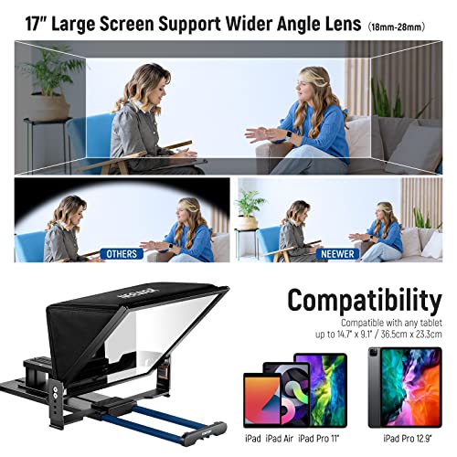 NEEWER Teleprompter X17 with RT-110 Remote & APP Control (Bluetooth Connection via NEEWER Teleprompter App), 17" No Assembly Compatible with iPad Android Tablet/Camera/Camcorder, Max Load 44.1Ib/20kg