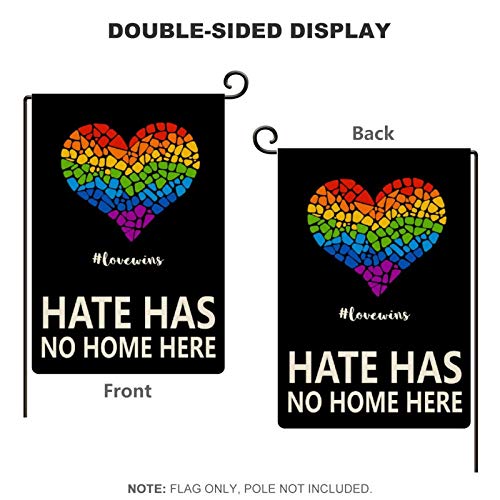 YongColer LGBT Pride Garden Flag, Hate Has No Home Here Yard Sign, Small Yard Flag 12.5x18.5 Inches