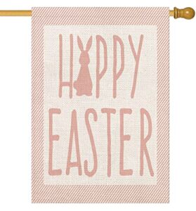 easternproject happy easter rabbit house flag double sided pink white stripes easter bunny burlap garden flags spring rustic farmhouse yard outdoor decoration 28×40 inch