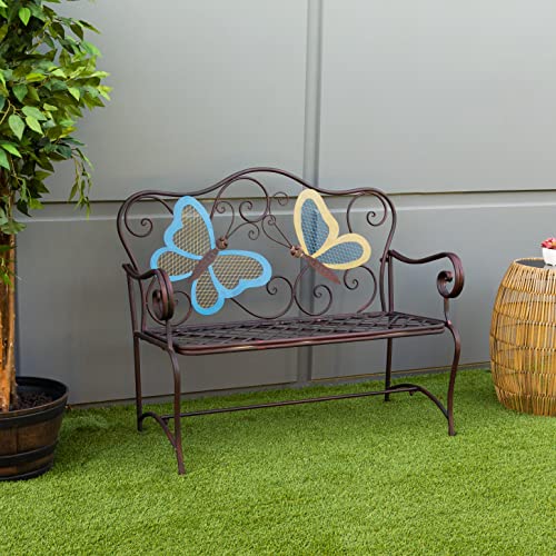 Alpine Corporation Butterfly Bench, 45"L x 23"W x 39"H, Blue,bronze