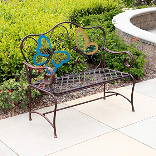 Alpine Corporation Butterfly Bench, 45"L x 23"W x 39"H, Blue,bronze