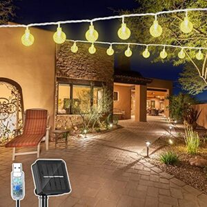 yzixnuy warm white outdoor string lights solar/usb powered, 22.3ft 40 led crystal globe fairy lights with 8 lighting modes for indoor outside garden backyard party wedding (warm white)…