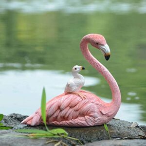 pink flamingo and egret garden statues sculptures, mini pink flamingo lawn ornaments tabletop statue resin birds yard art outdoor statue, for home, bookshelf patio