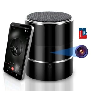 hidden camera with 32g sd card, 1080p wifi spy camera hide in bluetooth speaker, nanny cam with 180° rotating lens, app live stream, remote view, motion detection notification, self video recording