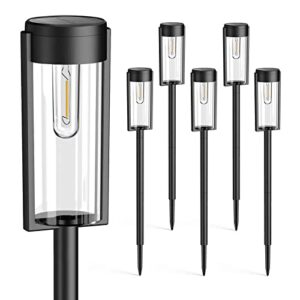 bucasa solar pathway lights outdoor 6 pack, upgraded super bright up to 12 hrs long lasting solar outdoor lights, ip65 waterproof auto on/off landscape path lights for walkway driveway patio yard