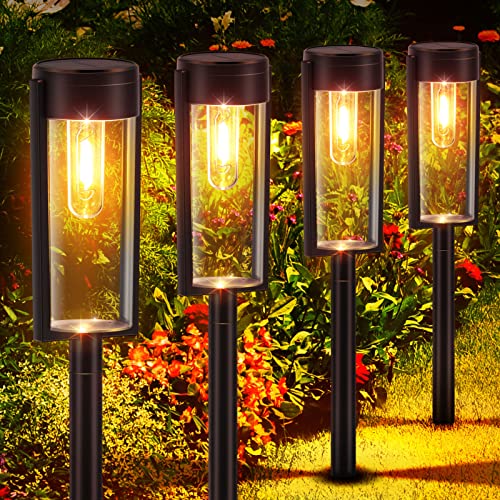 BUCASA Solar Pathway Lights Outdoor 6 Pack, Upgraded Super Bright Up to 12 Hrs Long Lasting Solar Outdoor Lights, IP65 Waterproof Auto ON/Off Landscape Path Lights for Walkway Driveway Patio Yard