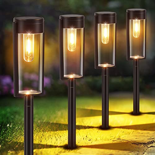 BUCASA Solar Pathway Lights Outdoor 6 Pack, Upgraded Super Bright Up to 12 Hrs Long Lasting Solar Outdoor Lights, IP65 Waterproof Auto ON/Off Landscape Path Lights for Walkway Driveway Patio Yard