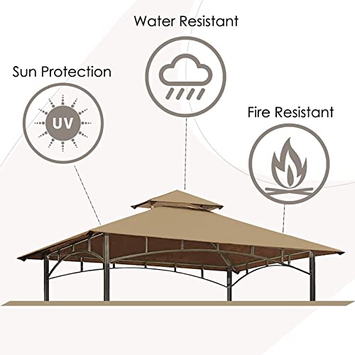 Grill Gazebo Replacement Canopy Roof – Hugline 5x8 Outdoor Grill Shelter Canopy Top Double Tiered BBQ Tent Cover Fit for Model L-GG001PST-F (Khaki)