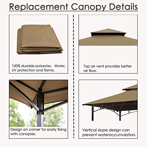 Grill Gazebo Replacement Canopy Roof – Hugline 5x8 Outdoor Grill Shelter Canopy Top Double Tiered BBQ Tent Cover Fit for Model L-GG001PST-F (Khaki)