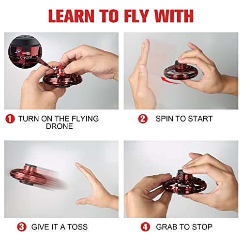 GOOLY Flying Spinner Mini Drone, Hand Operated Drones for Kids Adults, Flying Ball Toy with 360° Rotating LED Lights Indoor Outdoor, Stress Relief UFO Drone Toys for Boys Girls Gift