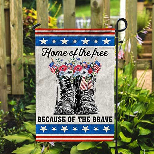 Artsy Woodsy 4th of July Independence Day Decorations God Bless America US Veteran American Soldier Fallen Hero Patriotic Military Burlap Garden Flag 12.5x18" Double-sided All Weather Yard Outdoor (03)