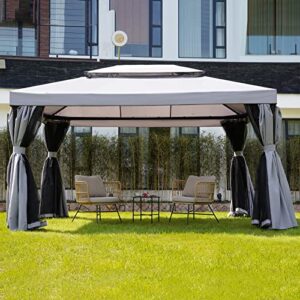 Grand Patio 10x13 Ft Patio Gazebo, Outdoor Gazebo Canopy with Mesh Netting and Curtains，Sturdy Straight Leg Tent Soft Top Gazebo for Patios Deck Backyard