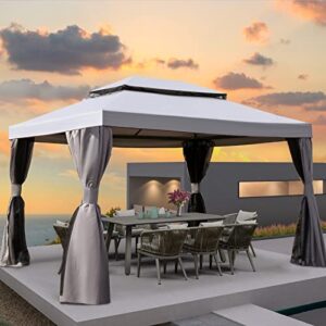 Grand Patio 10x13 Ft Patio Gazebo, Outdoor Gazebo Canopy with Mesh Netting and Curtains，Sturdy Straight Leg Tent Soft Top Gazebo for Patios Deck Backyard