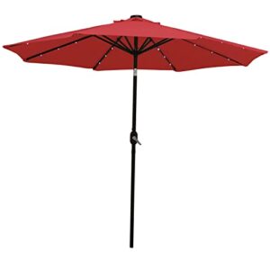 sunnydaze 9-foot outdoor patio market umbrella with solar led lights, crank and push button tilt – backyard, garden, pool and deck shade – aluminum pole and polyester canopy – red