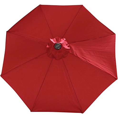 Sunnydaze 9-Foot Outdoor Patio Market Umbrella with Solar LED Lights, Crank and Push Button Tilt - Backyard, Garden, Pool and Deck Shade - Aluminum Pole and Polyester Canopy - Red