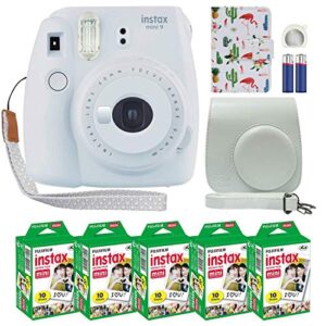 fujifilm instax mini 9 smokey white instant camera + 50 film + case + mini album