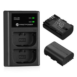 firstpower lp-e6 lp-e6n batteries and dual usb charger compatible with canon eos 5d mark ii iii iv, 5ds, 5ds r, 6d, 6d mark ii, 7d, 7d mark ii, 60d, 70d, 80d, 90d, r, r5, c700, xc10, xc15