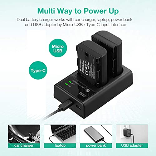 FirstPower LP-E6 LP-E6N Batteries and Dual USB Charger Compatible with Canon EOS 5D Mark II III IV, 5DS, 5DS R, 6D, 6D Mark II, 7D, 7D Mark II, 60D, 70D, 80D, 90D, R, R5, C700, XC10, XC15