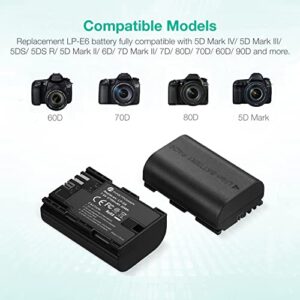 FirstPower LP-E6 LP-E6N Batteries and Dual USB Charger Compatible with Canon EOS 5D Mark II III IV, 5DS, 5DS R, 6D, 6D Mark II, 7D, 7D Mark II, 60D, 70D, 80D, 90D, R, R5, C700, XC10, XC15