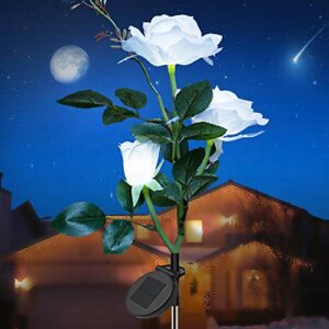 solar garden stake lights, waterproof solar rose lights outdoor decorative rose flowers led lights with 3 roses for garden landscape lawn yard courtyard patio backyard decorations
