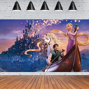 fafafa rapunzel party supplies, tangled birthday party banner 5x3ft, princess backdrop, tangled rapunzel princess themed birthday decorations banner photo wall hanging