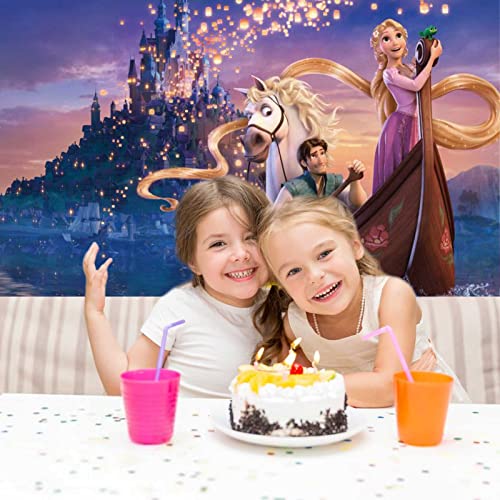 FAFAFA Rapunzel Party Supplies, Tangled Birthday Party Banner 5x3Ft, Princess Backdrop, Tangled Rapunzel Princess Themed Birthday Decorations Banner Photo Wall Hanging