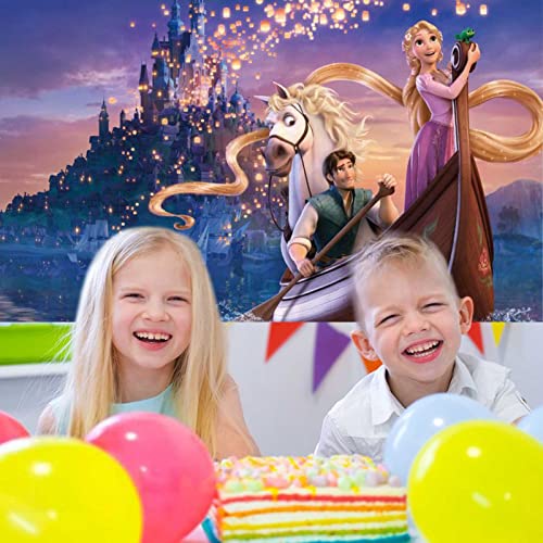 FAFAFA Rapunzel Party Supplies, Tangled Birthday Party Banner 5x3Ft, Princess Backdrop, Tangled Rapunzel Princess Themed Birthday Decorations Banner Photo Wall Hanging